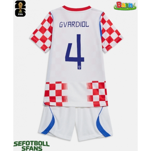 Kroatien Josko Gvardiol #4 Hemmaställ Barn VM 2026 Kortärmad (+ Korta byxor)